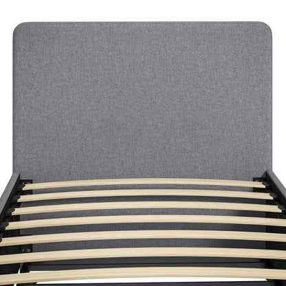HOMCOM 3ft Single Bed Frame with Trundle, Upholstered Pull Out Trundle Bed with Headboard and Footboard, Dark Grey