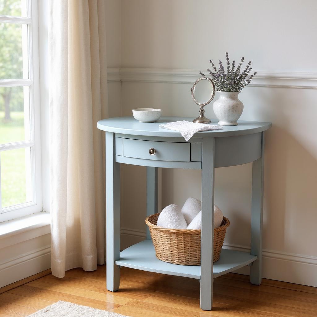 AcaciaHome Modern and Stylish 1 Drawer Semicircle Design Console Table - Art Deco Style with Storage, Medium Wood Tone, and Satin Knob Handle for Home, Office, or Living Spaces (Sky Blue)