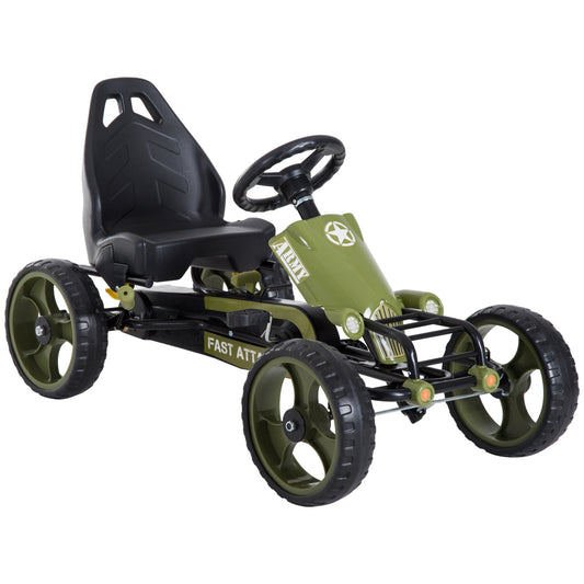 HOMCOM Pedal Go Kart, Kids Ride On Racer with EVA Tyres, Manual Clutch, Braking, Adjustable Seat for Age 3-6 Years, Green