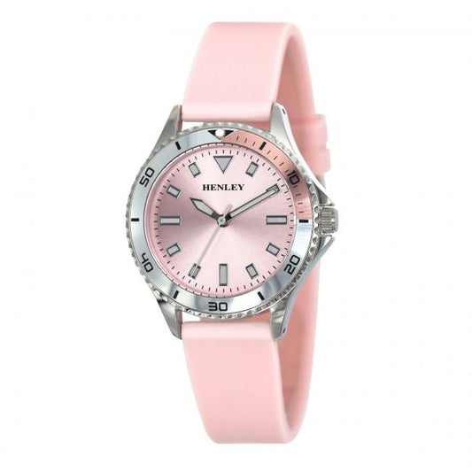 Henley Ladies Aluminium Top Ring Silicone Sports Watch Pink H06188.5