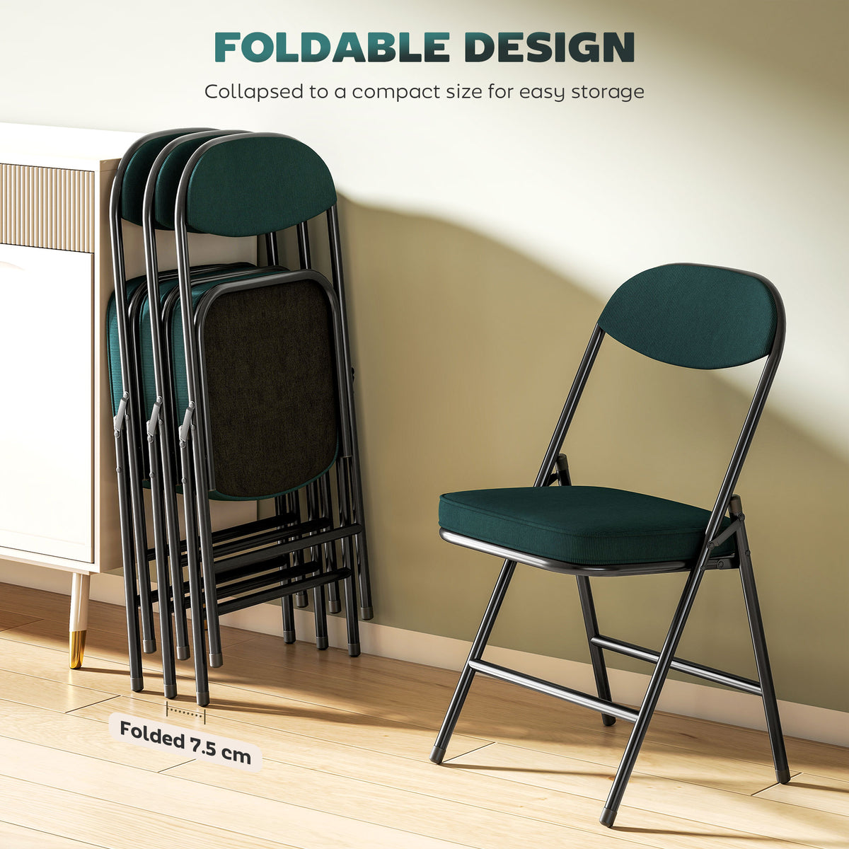 HOMCOM Set of Four Folding Corduroy Seat Chairs - Teal