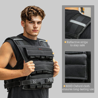SPORTNOW 30KG Adjustable Weighted Vest, Running Weight Vest, with 30 Metal Weights, Reflective Strips, for Running, Exercise