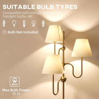 HOMCOM Floor Lamp, 165 cm Tall Standing Lamp with 3 Light and Foot Switch for Living Room, Bedroom, Bedside, Office, E27 Base Without Bulb (40W Max)