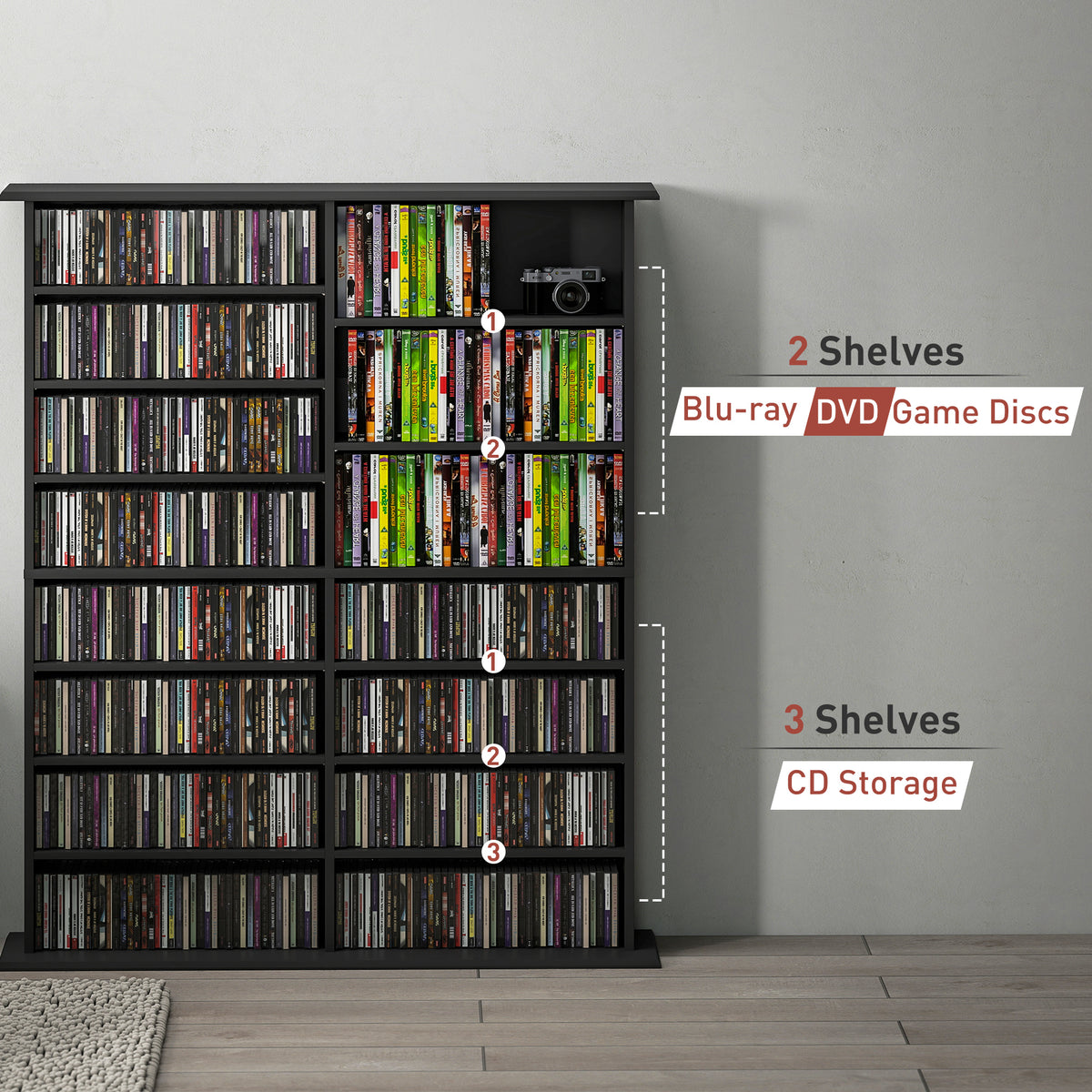 HOMCOM 16-Compartment Media Shelf - Black