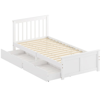 HOMCOM Wooden Single Bed Frame, with Drawers - White