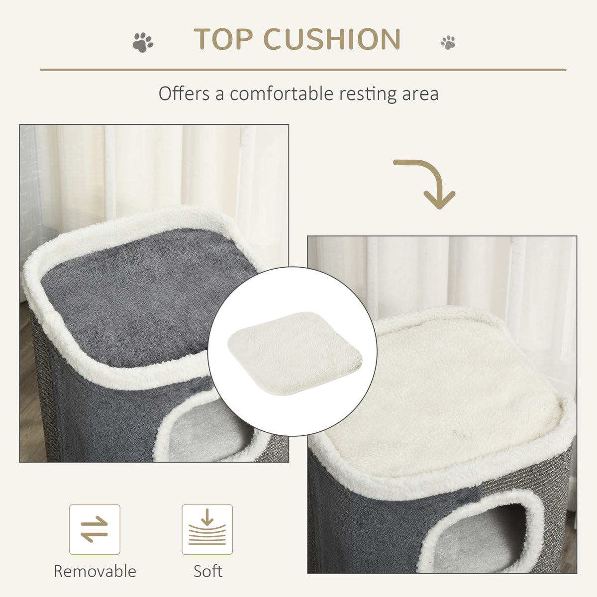 PawHut Cat Barrel Scratching Post Cat Tree for Indoor Cats Kitten Climbing Frame Pet Play Tower Soft Plush & Lamb Fleece Grey