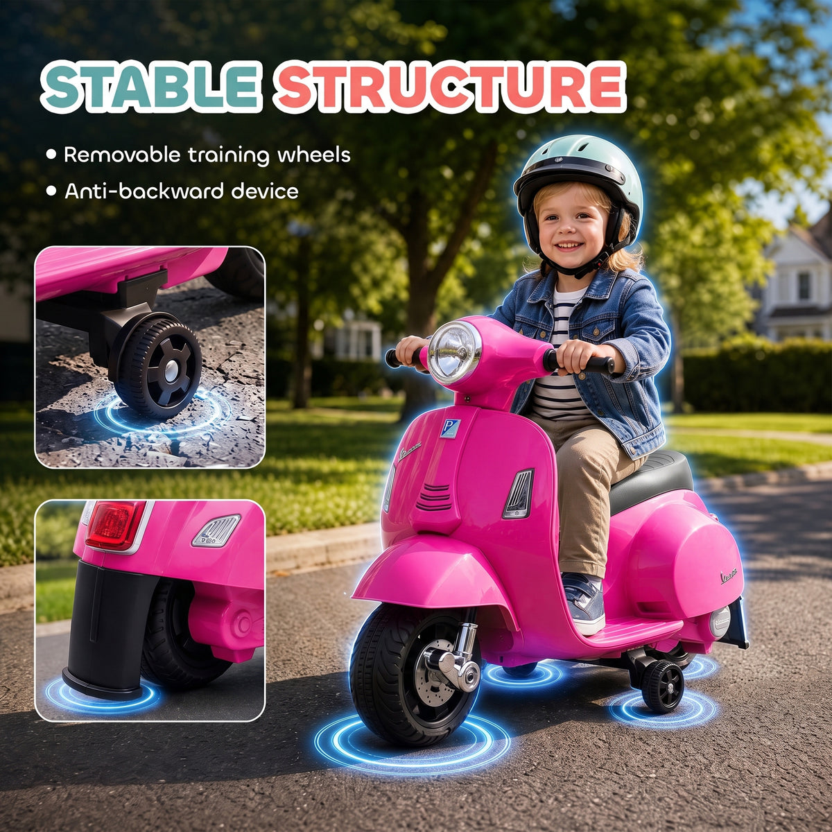 HOMCOM Vespa Licensed 6V Kids Electric Motorbike Ride On Motorcycle  Battery Powered for 18-36 Months with Horn, Pink