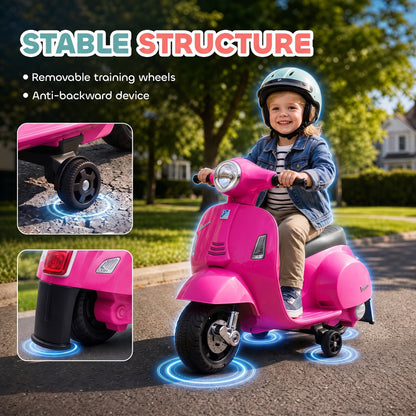HOMCOM Vespa Licensed 6V Kids Electric Motorbike Ride On Motorcycle  Battery Powered for 18-36 Months with Horn, Pink