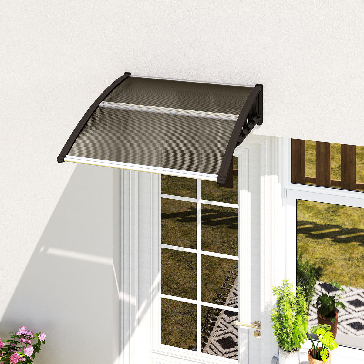 Outsunny Front Door Canopy, Outdoor Awning, Rain Shelter for Window, Porch and Front/Back Door, 103 x 96.5 cm, Brown