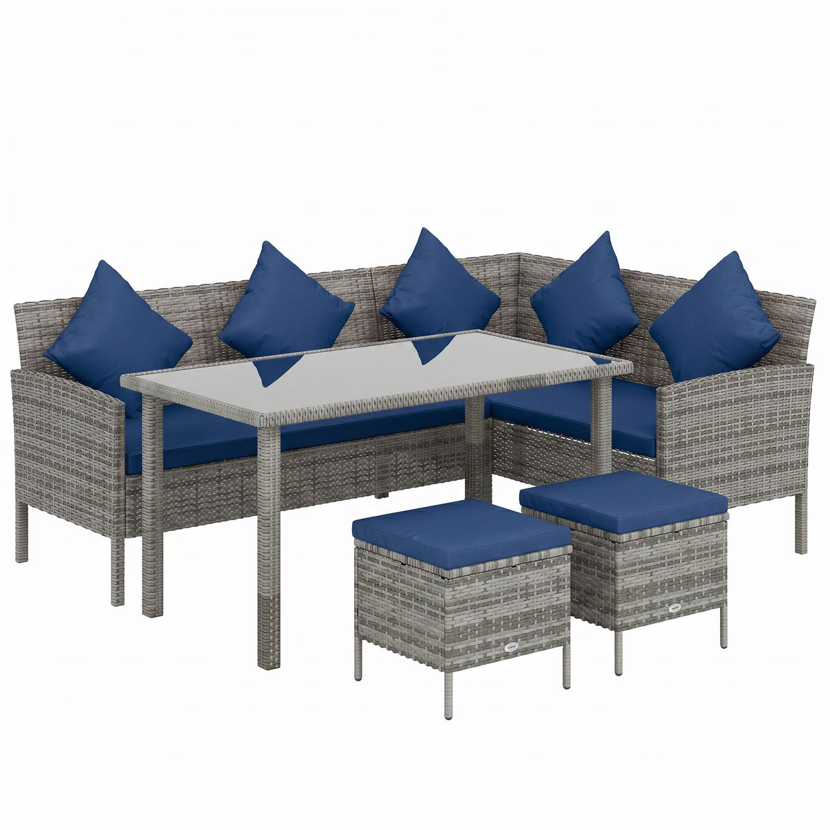 Outsunny 5 Pieces Rattan Garden Furniture Set with Dining Table, Cushions - Dark Blue