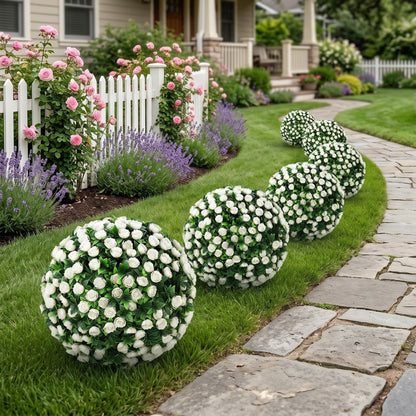 HOMCOM Artificial Rose Topiary UV Resistant, 2-Pack Fake Plants, 55 cm, White