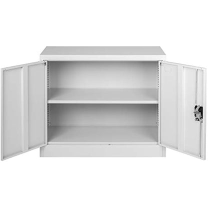 MMT Office Storage Cabinet, Metal Office Storage Cupboard with Lock, 2 Door Filing Cabinet with Adjustable Shelf, Garage, Workshop, Pantry Utility Cupboard, Powder Coated Grey, 90cm Wide