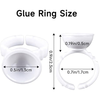 G2PLUS White Eyelash Glue Holder Ring - 100PCS Lash Extension Glue Rings - Small Disposable Plastic Glue Cups Rings for Eyelash Extension, Tattoo Application, Nails Extension