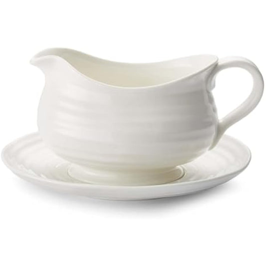 Portmeirion Home & Gifts Gravy Boat & Stand, Porcelain, White, 22.5 x 18 x 10 cm