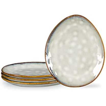 Henten Home Porcelain Breakfast Plate, Stoneware Snack and Dip Plates Set of 4, Cake Plate Tableware Set Dinner Service - Modern Beige Design