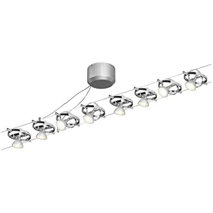 Paulmann 94153 Cable Lighting System – Cardan Set Ceiling Light Metal Wire System for Dimmable GU5.3 LED Lamps - Suitable for Max 8 x 10 Watt Bulbs, Comes Without Bulbs - Matt Chrome