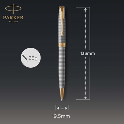 Parker Sonnet Ballpoint Pen | Chiselled Silver with Gold Trim | Medium Point Black Ink | Gift Box