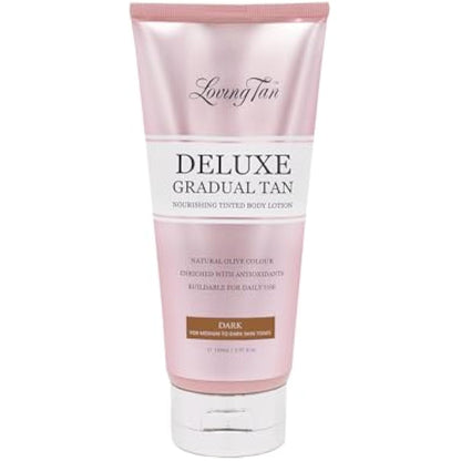 Loving Tan Deluxe Gradual Tan, Dark - Natural looking Self Tanner, Professional Strength Sunless Tanner, 7+ Self Tanning Applications per Bottle - Cruelty Free, Naturally Derived DHA - 150ml