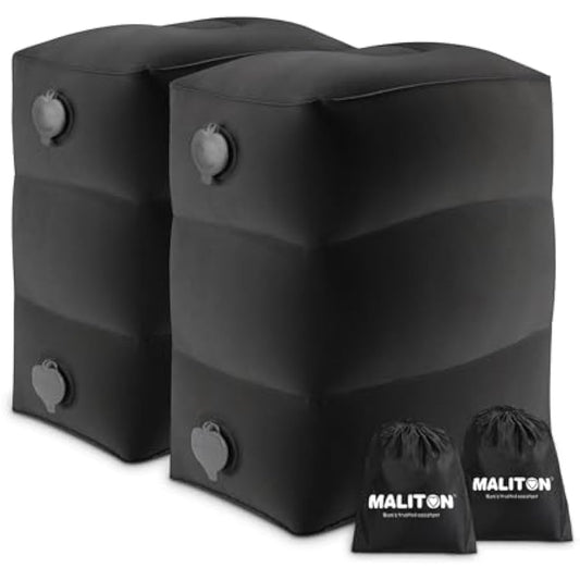 Maliton Airplane Footrest, Inflatable Foot Rest for Kids, Adjustable Height Travel Pillow On Airplanes, Cars, Travel, Office, Toddler Airplane Travel Essentials (Black, 2 Pack)