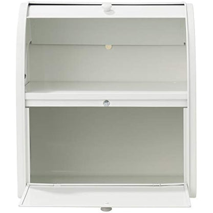 Hossejoy Metal Bread Box, Double Compartment Roll Top Countertop Bread Storage, Bread Bin Container Holder, Double Layer Breadbox Holds for your Kitchen Counter（White）