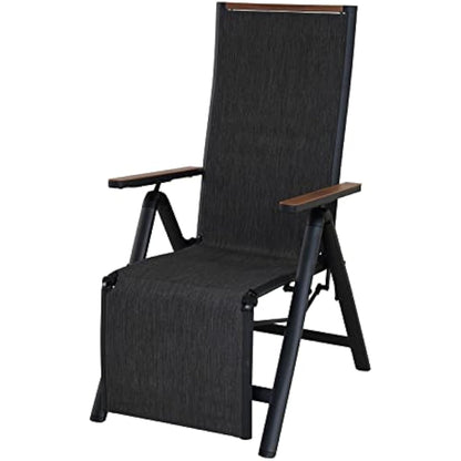 Grand patio Foldable Sun Lounger, Reclining Garden Chair, Aluminium Camping Chairs, Adjustable 6 Position High Backrest, Deck Chair for Garten, Outdoor, Poolside Black