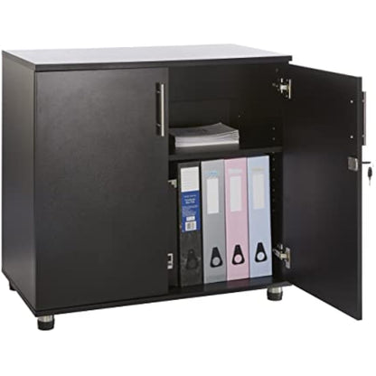 MMT Furniture Designs Ltd Black Storage Cabinet Cupboard Desk Height 2 Door Bookcase with Lock 75cm Tall Desktop Extension Height