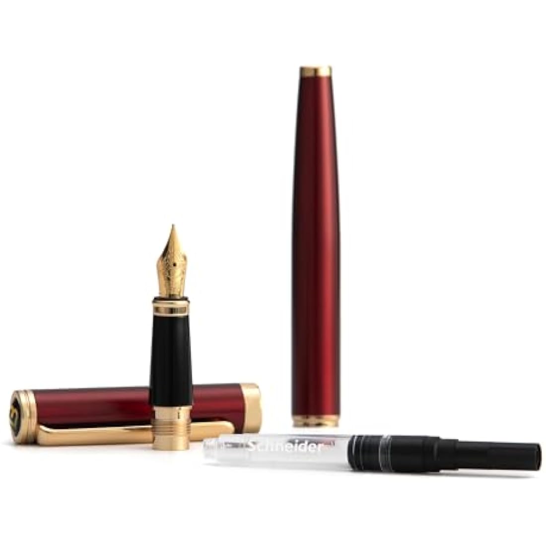 Red Fountain Pen,Stunning Luxury Pen,24K Gilded Nib(Fine),Gorgeous 24K Gold Finish,German Schneider Ink Converter,Trustworthy Pen Gift for Men&Women-Elegant, Executive,Nice Pen for Writing