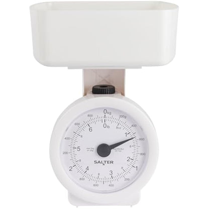 Salter 112 WHWHDR Mechanical Kitchen Scale – Mini Analogue Food Scale, 3kg Capacity, Includes 1L Dishwasher Safe Detachable Bowl, No Batteries, Scale Fits Inside Bowl For Compact Storage, 24 x 18cm