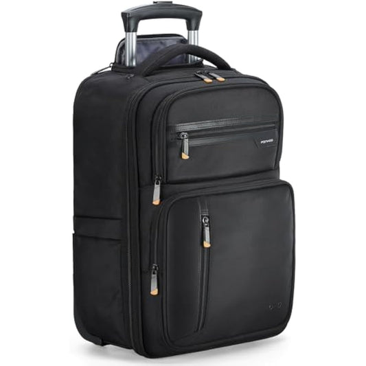 Ponhog Backpack with Wheels - 15.6 inch Laptop Rolling Rucksack on Wheels for Men Women,Wheeled Backpack Flight Approved Water Resistant Carry on Trolley Suitcase for Travel Trip Business,Black