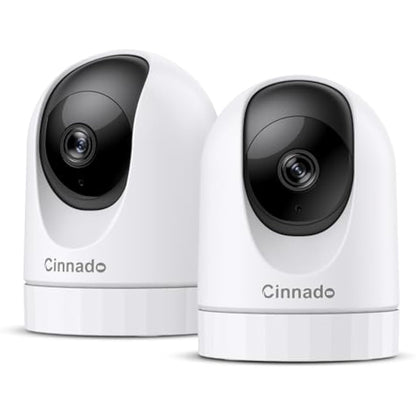 Cinnado WiFi Cameras House Security - 2K Indoor CCTV Baby Monitor Camera for Home Security Wireless 360°, Motion Tracking, Smart Siren, IR Night Vision, D1, 2 Pack