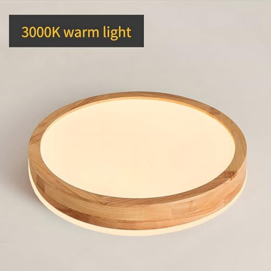 WayLuoung Wooden LED Ceiling Light | Ø30cm 3000K 1620Lm 18W | Round Top 360° Glow Natural Wood Ceiling Lamp, Bedroom, Living Room, Children's Room, Kitchen, Dining Room, Home, Office (Warm White)