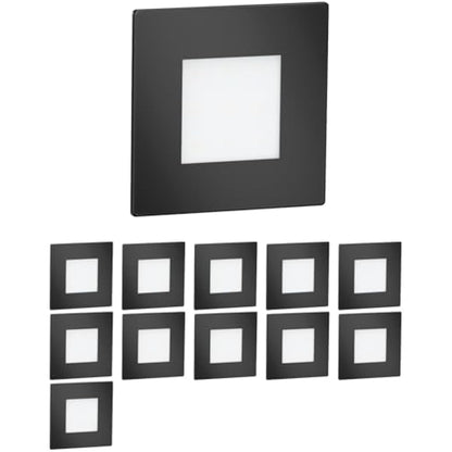 ledscom.de 12 LED Staircase Light/recessed Wall Light FEX for Indoors and Outdoors, Angular, Black, 85 x 85mm, Cool White