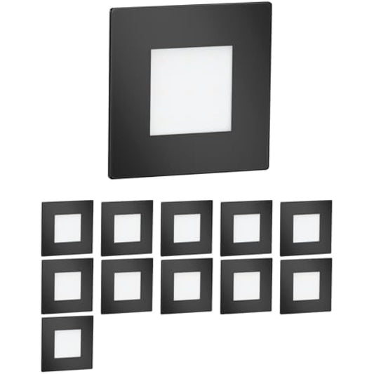 ledscom.de 12 LED Staircase Light/recessed Wall Light FEX for Indoors and Outdoors, Angular, Black, 85 x 85mm, Cool White