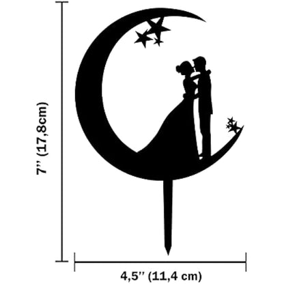 CARISPIBET Crescent Moon with Groom and Bride Hug Wedding Cake Topper Theme Party Cake Acrylic Silhouette Decoration