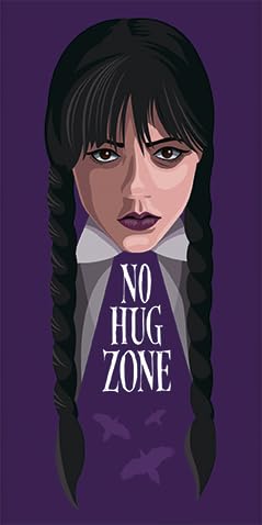 Wednesday "No Hug" Beach Towel | Large 70x140 cm Soft & Absorbent 100% Cotton | Gothic & Spooky Design for Fans | Kids’ & Teens’ Bath