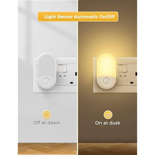 LOHAS-LED Night Light, [2 Pack] Night Light Plug in Wall with Dusk to Dawn Photocell Sensor, Brightness Adjustable, 3000K Warm White, Nightlight for Hallway, Bedroom, Kitchen