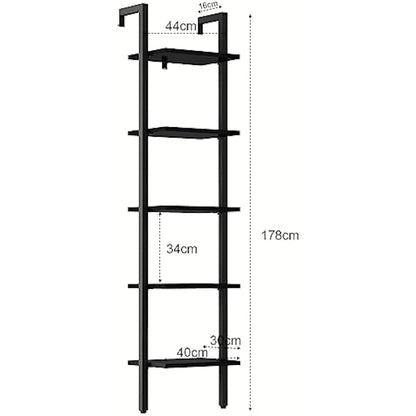 YMYNY Bookshelf Wall Mounted, Ladder Shelf, 5-Tier Bookcase Rack, Storage Unit with Metal Frame, Industrial Floating Wall Shelf for Living Room, Kitchen, Office, 40×30×178CM Black HBC015B