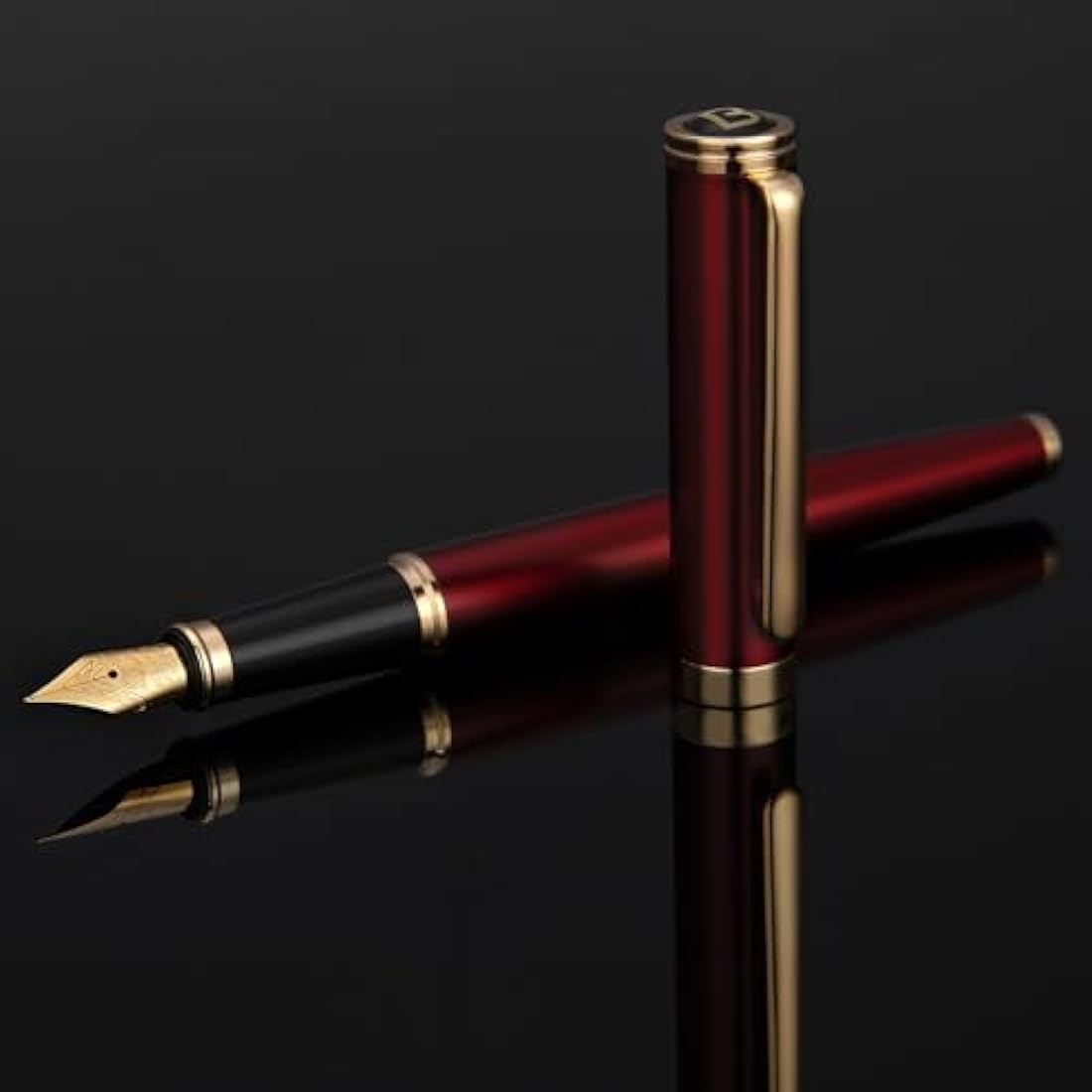 Red Fountain Pen,Stunning Luxury Pen,24K Gilded Nib(Fine),Gorgeous 24K Gold Finish,German Schneider Ink Converter,Trustworthy Pen Gift for Men&Women-Elegant, Executive,Nice Pen for Writing