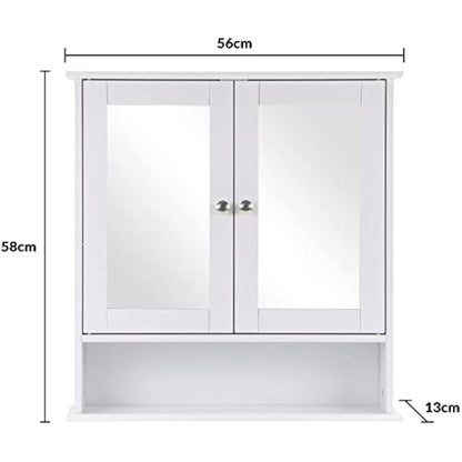 Taylor & Brown Maine White Double Mirrored Door Bathroom Cabinet with Storage Shelf Bathroom Home Furniture Decorative Stylish Design