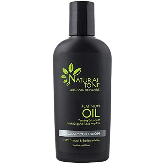 Natural Tone Organic Skincare Platinum Oil Tanning Enhancer 6oz - Deep Golden Tan with Macadamia, Rosehip & Coconut