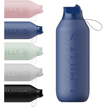 Chilly's Series 2 Flip Water Bottle with Sports Lid, Telescopic Straw and Nylon Carry Loop - Easy Flip Lid, Straw Cleaning Brush Included
