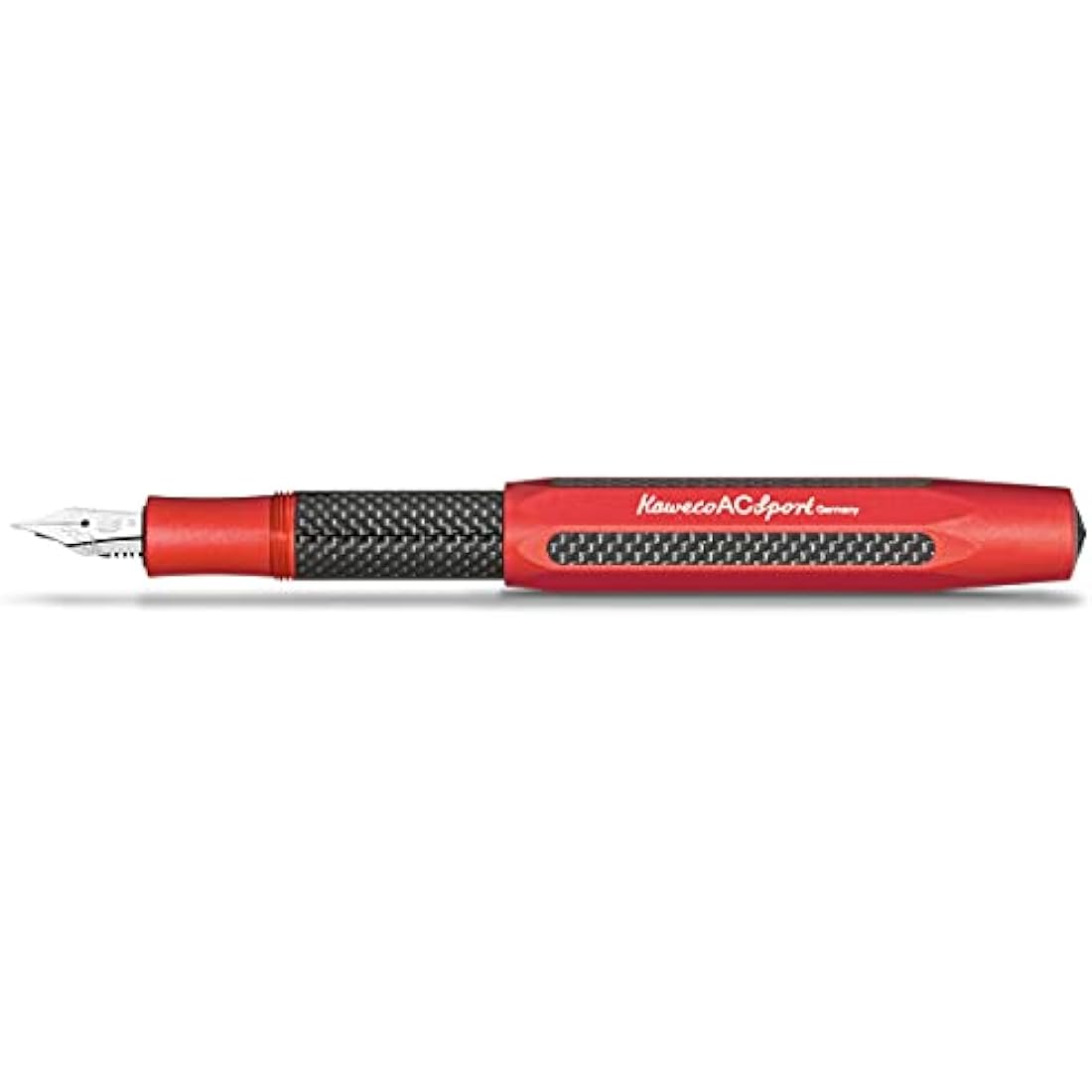 Kaweco AC Sport Fountain Pen Red Aluminium and Carbon I Exclusive Fountain Pen for Ink Cartridges Including Gift Metal Box I Fountain Pen 12.5 cm I Nib Width M (Medium)