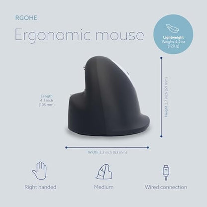 R-Go Tools HE Ergonomic mouse, Medium (165-193mm), Right Handed, wired, 500-3500dpi, black, RGOHE