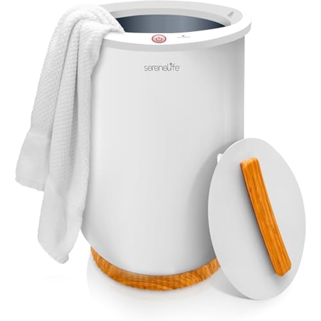 SereneLife Bucket-Towel Warmers, White Large-Towel Warmer for Spa and-Bathroom, Luxury-Towel Heater Gifts for Him & Her, Auto Shut-Off, Fits 2 large-Bath-Towels, Blankets-Bathrobes, PJ's (Bamboo)