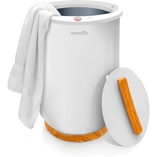 SereneLife Bucket-Towel Warmers, White Large-Towel Warmer for Spa and-Bathroom, Luxury-Towel Heater Gifts for Him & Her, Auto Shut-Off, Fits 2 large-Bath-Towels, Blankets-Bathrobes, PJ's (Bamboo)