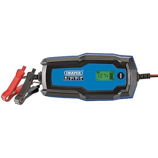 Draper 12V/6V Smart Charger | Battery Maintainer (10A) | Integrated Charging Leads | Trickle Car Battery Charger | Portable Jump Starter | 53491