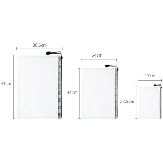 Vicloon Plastic Wallets, 15Pcs A3 A4 A5 Zip Lock Bags, Mesh Document Wallet Document Folders Plastic Pockets Zipper File Wallet for School Office Homework Travel Storage Bags (Color Zipper)