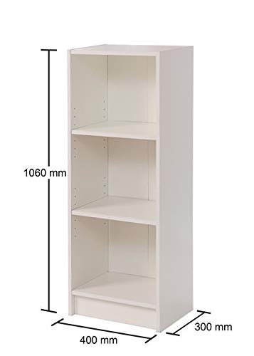 Timber Art Design UK 3 Tier Bookcase Medium Narrow Tall Shelf Rack Contemporary Organizer Display Shelving Unit for Modern Living Room, Office Space