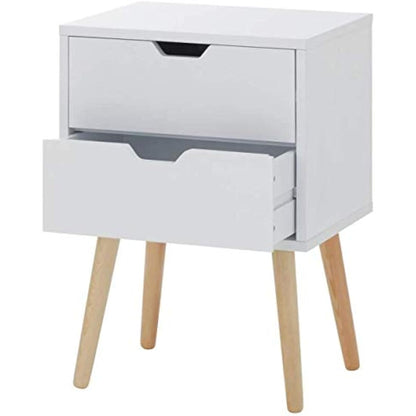 GFW Nyborg Scandinavian Style Side Table With 2 Drawer & Storage Shelf Modern Bedside Cabinet, Quick Easy Assembly, Flat Pack Bedroom Furniture, Wood, White, 30D x 40W x 56H