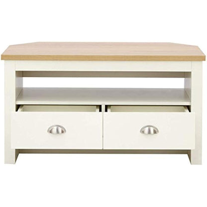 GFW Lancaster Wood Corner TV Cabinet With Shelf & Drawers, Cream, 95 x 51 x 45 cm